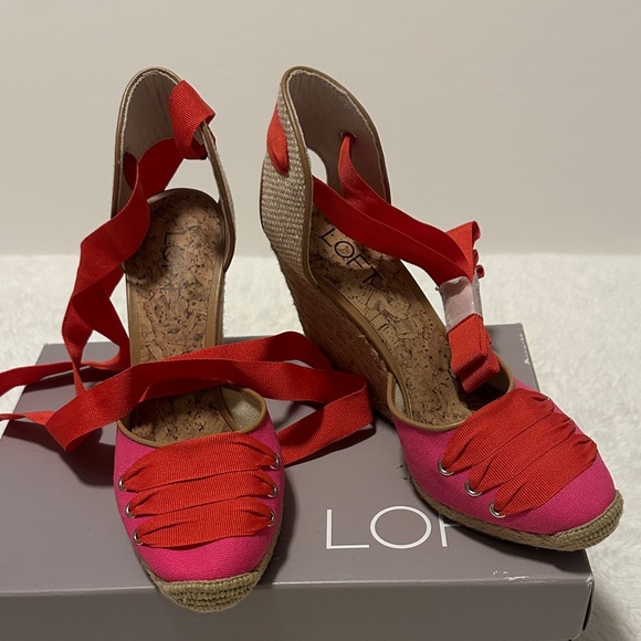 LOFT Red and Pink Espadrille Wedges - Picture 1 of 4